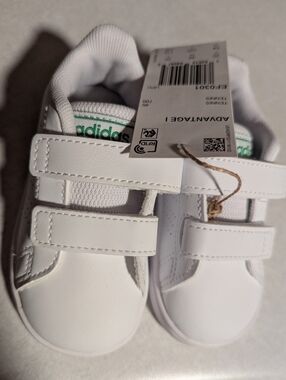 adidas White Velcro Baby Sneakers with Green Logo